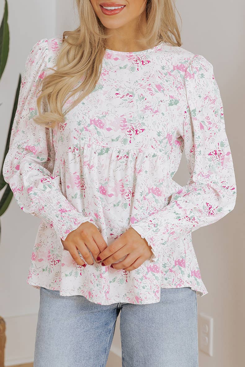 FLORAL PRINT PULLOVER ROUND NECK CHIFFON