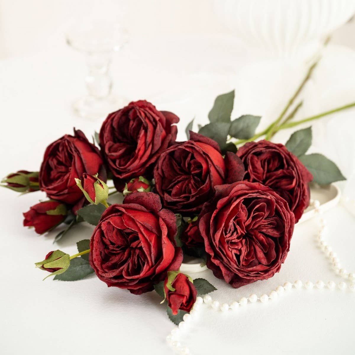 Multi-Head Burnt Edge Austin Rose Faux Bouquet