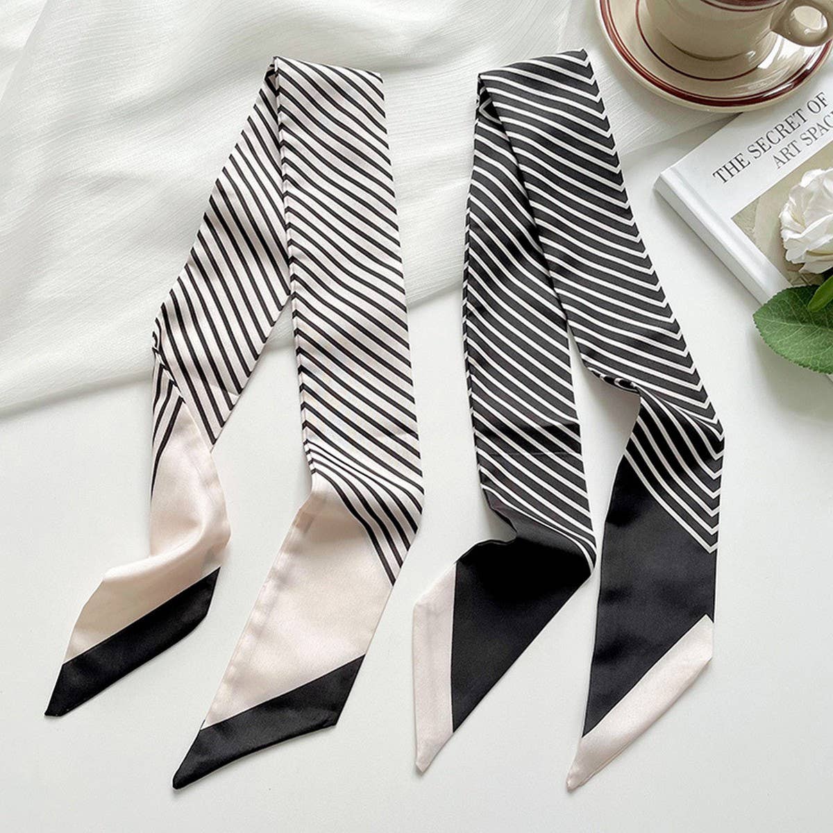 VERSATILE BLACK STRIPED SCARF HEADBAND SCARF