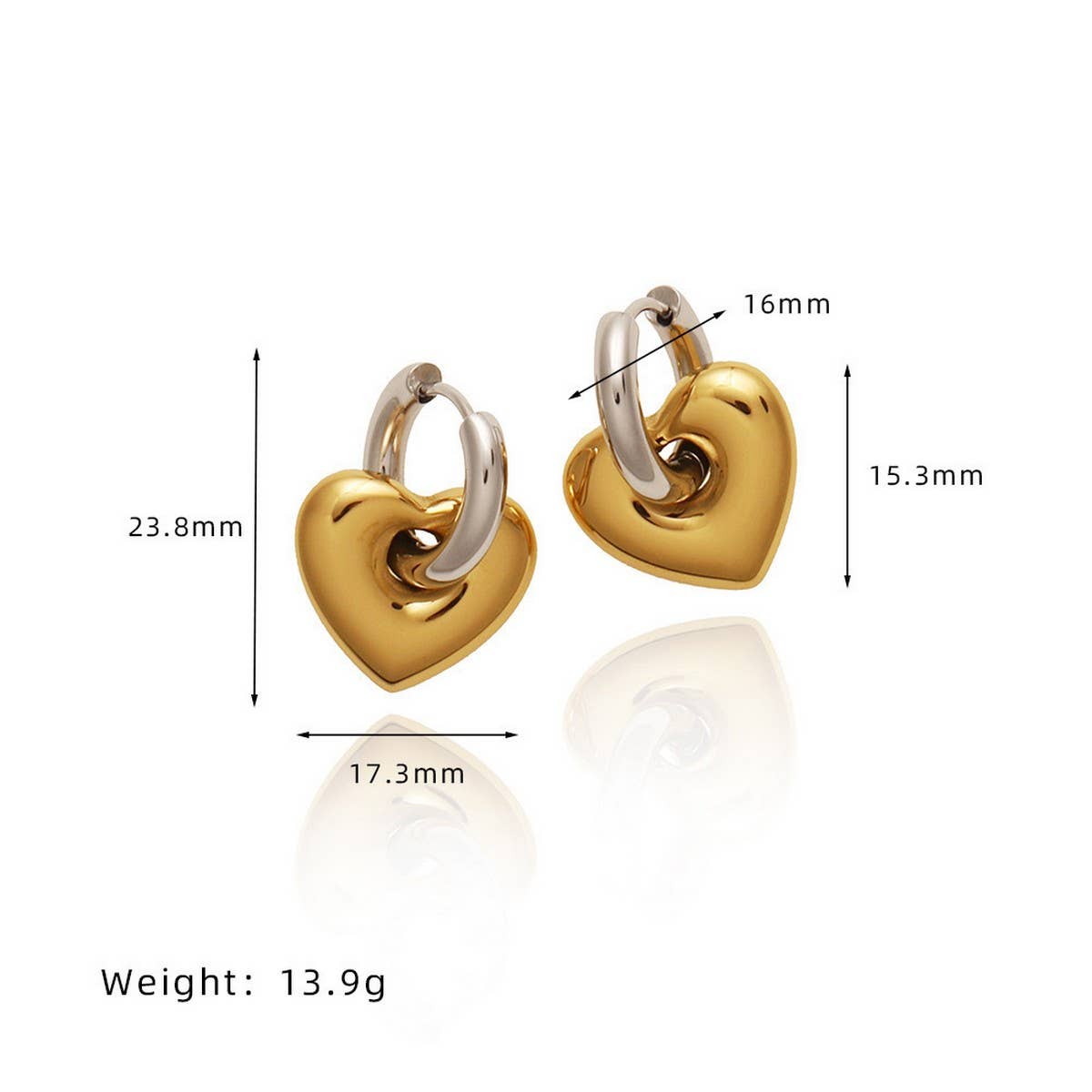 Contrast color metal heart clip earrings