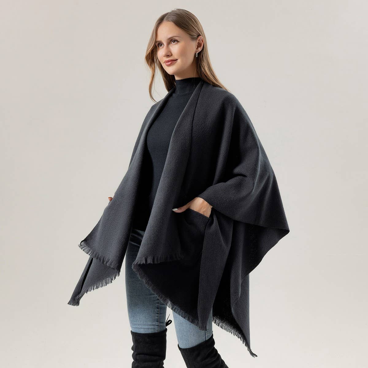 SOLID COLOR SHAWL POCKET WARM SCARF CAPE_CWASC2182