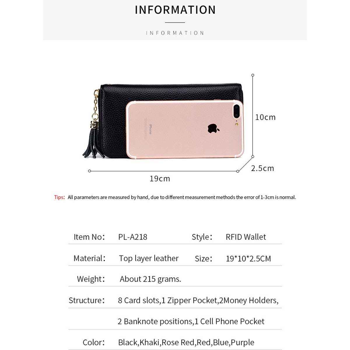 ZIPPER TASSEL ANTI-THEFT BRUSH LEATHER WALLET_CWAB3731