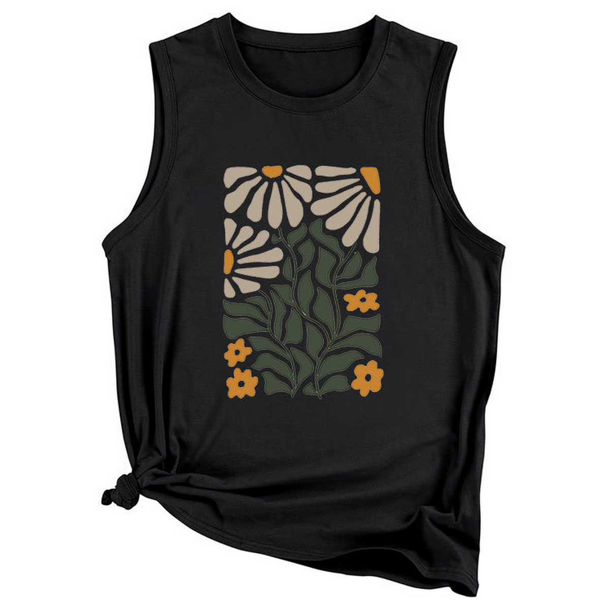 ntage Yellow Flower Vest for Women, Sleeveless_CWTTSL0414