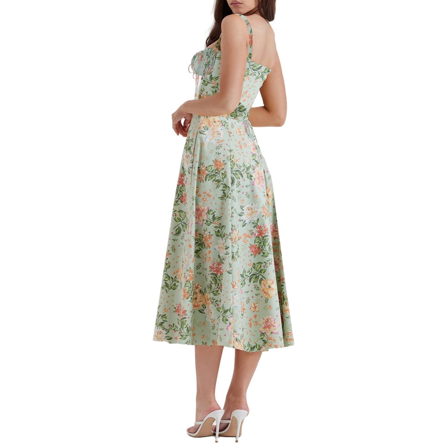 FLORAL FRENCH HIGH-WAISTED LONG HALTER DRESS