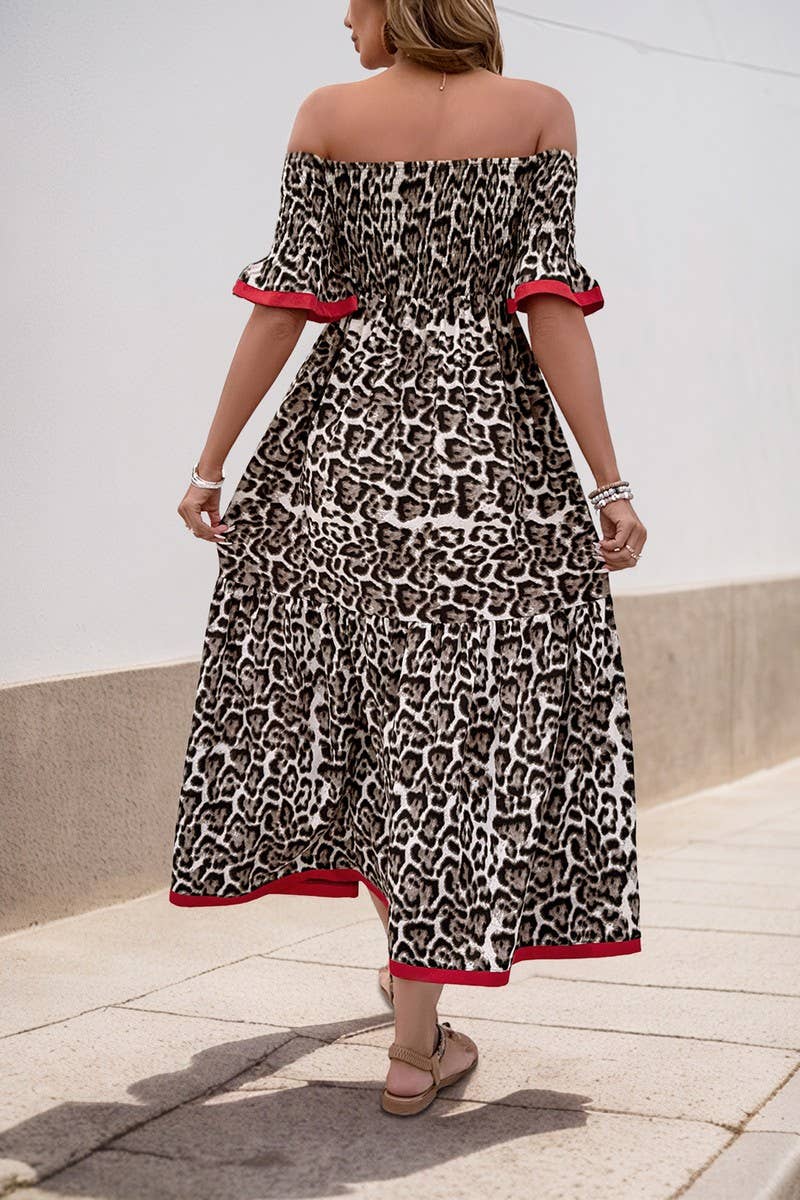 CWDMD4951_RUFFLE LEOPARD PRINT OFF-SHOULDER MIDI DRESS
