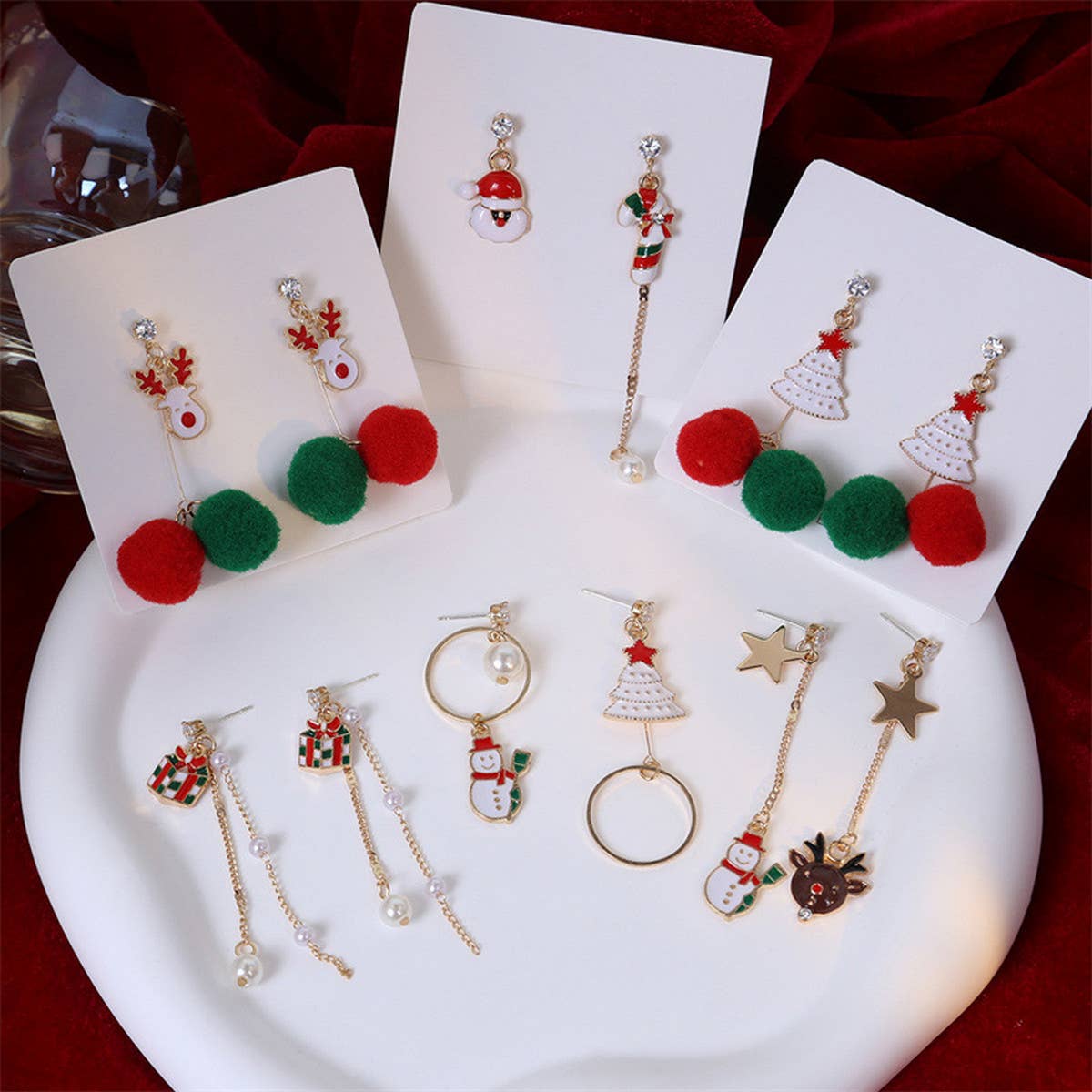 ASYMMETRIC CHRISTMAS TREE ELK TASSEL EARRINGS_CWAJE2403