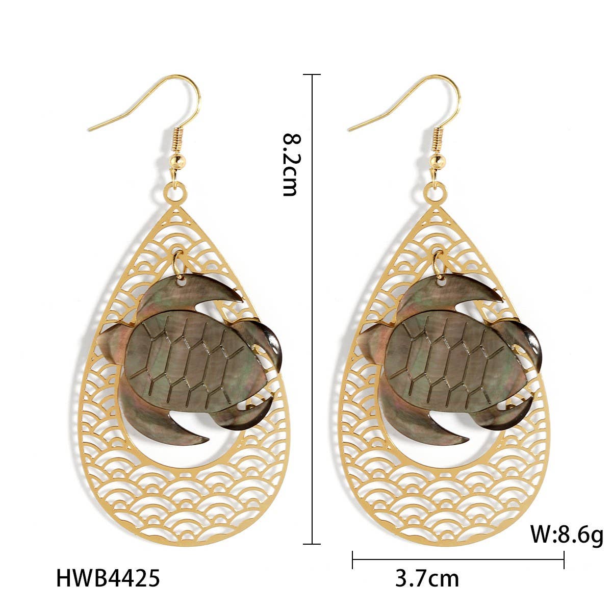 HOLLOW YELLOW SHELL LEAF CARVED EARRINGS