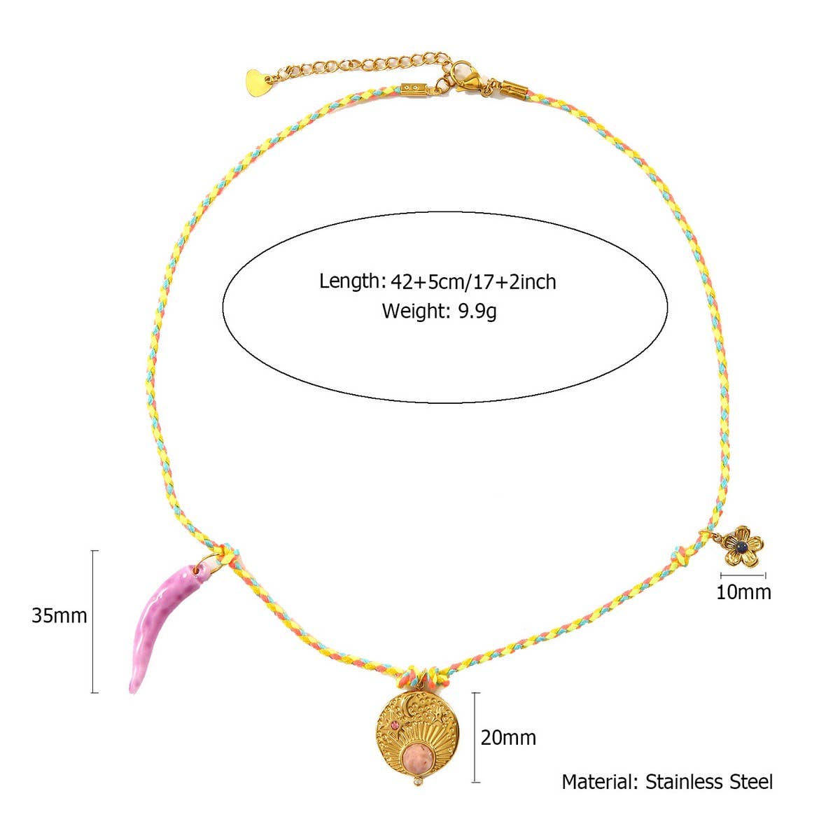 Colorful Rope Necklace with Butterfly Charm