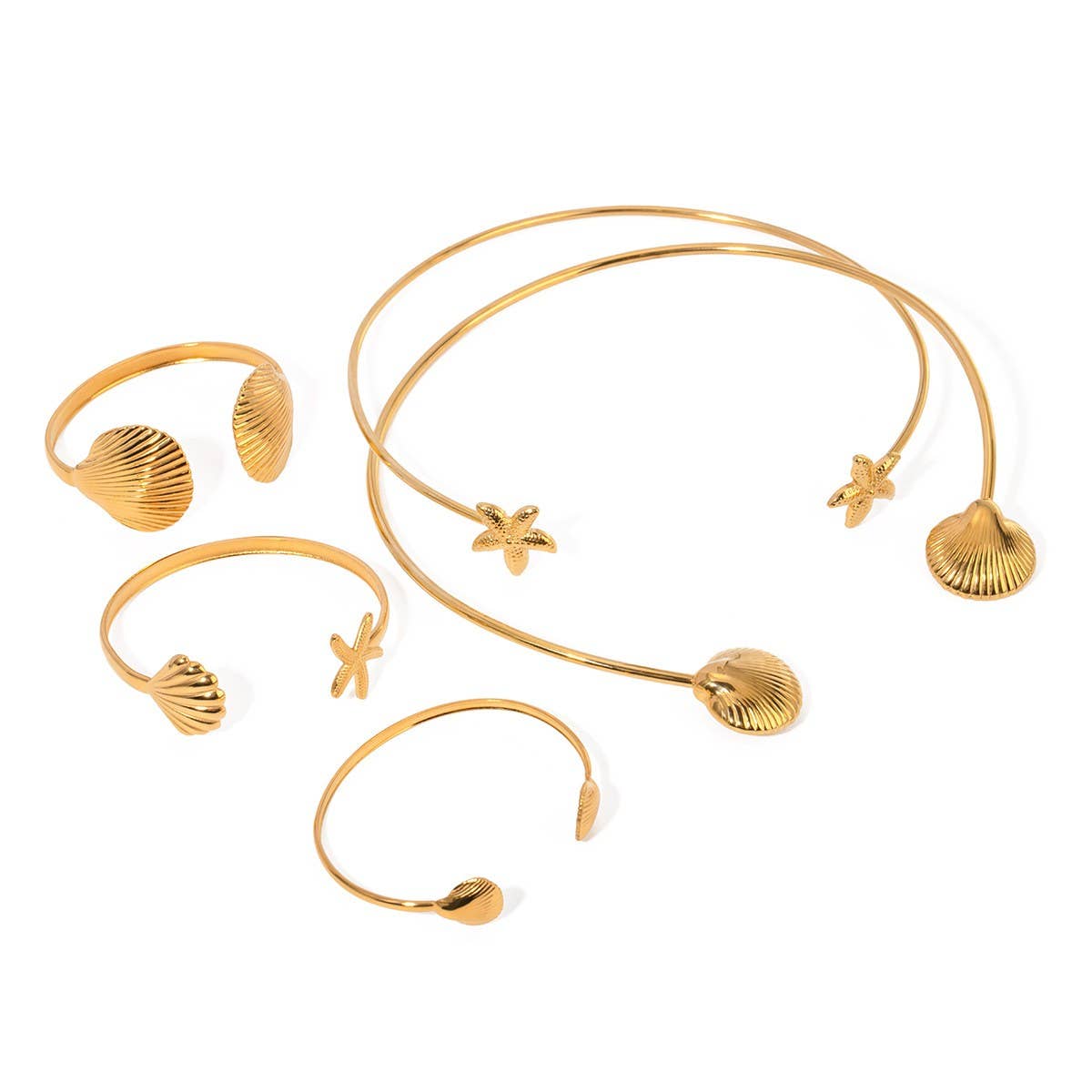 18K Gold Seashell Open Cuff, Vintage Style_CWAJE4664
