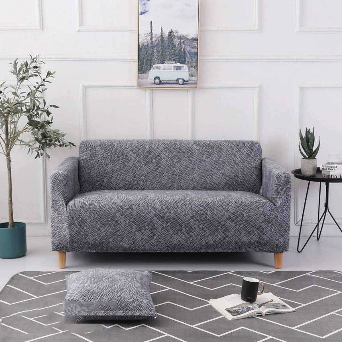 Stretch Sofa Cover, Solid Print, All-in-One Fit_CWMM8309