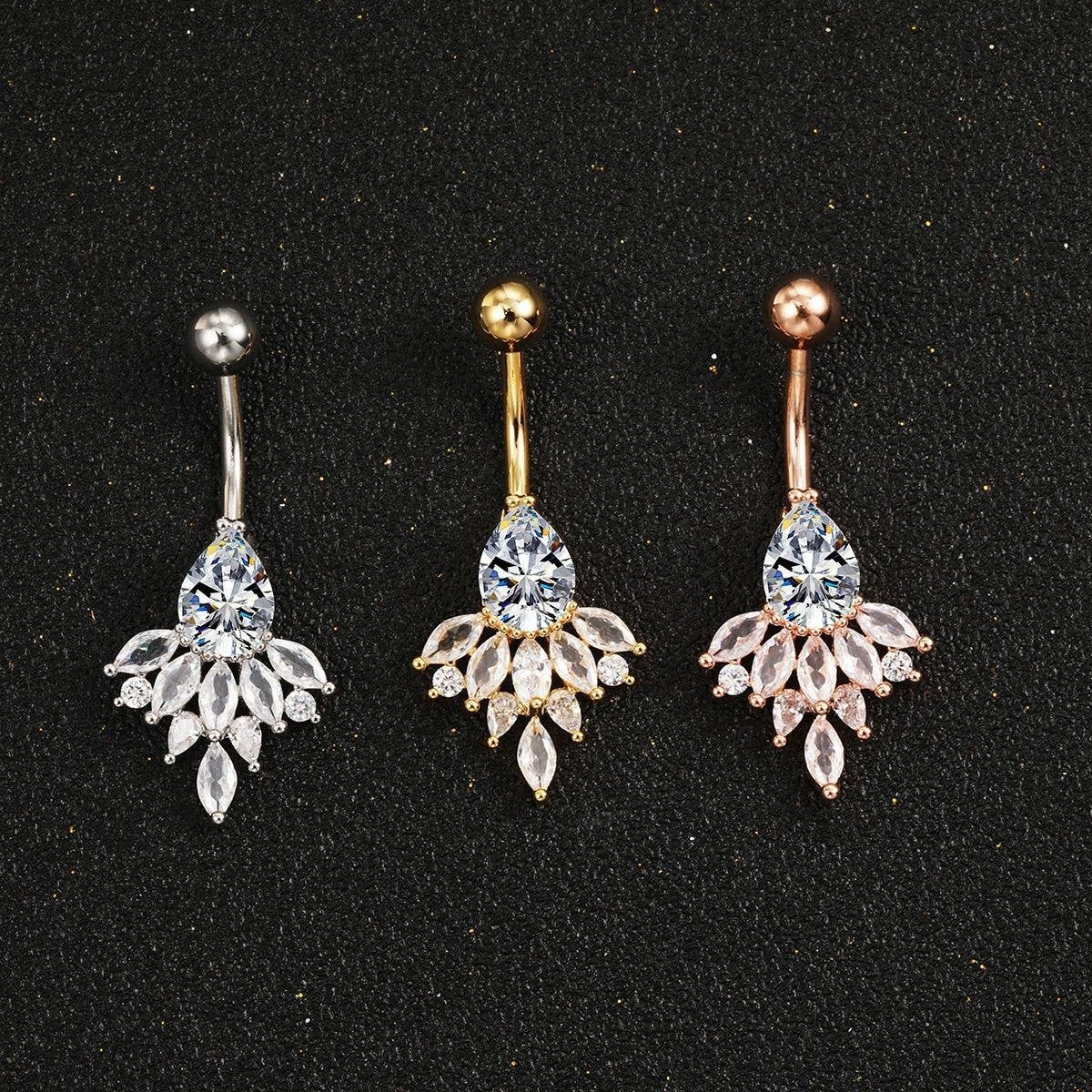 Peacock Flower Belly Ring Zircon Navel Piercing_CWMM9307