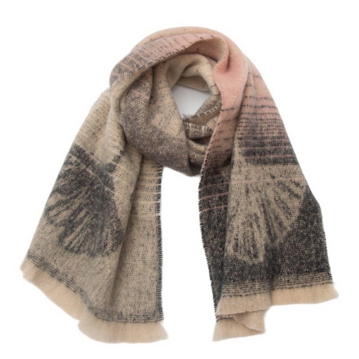 Ginkgo Jacquard Scarf ? Loop Yarn Fringe Winter