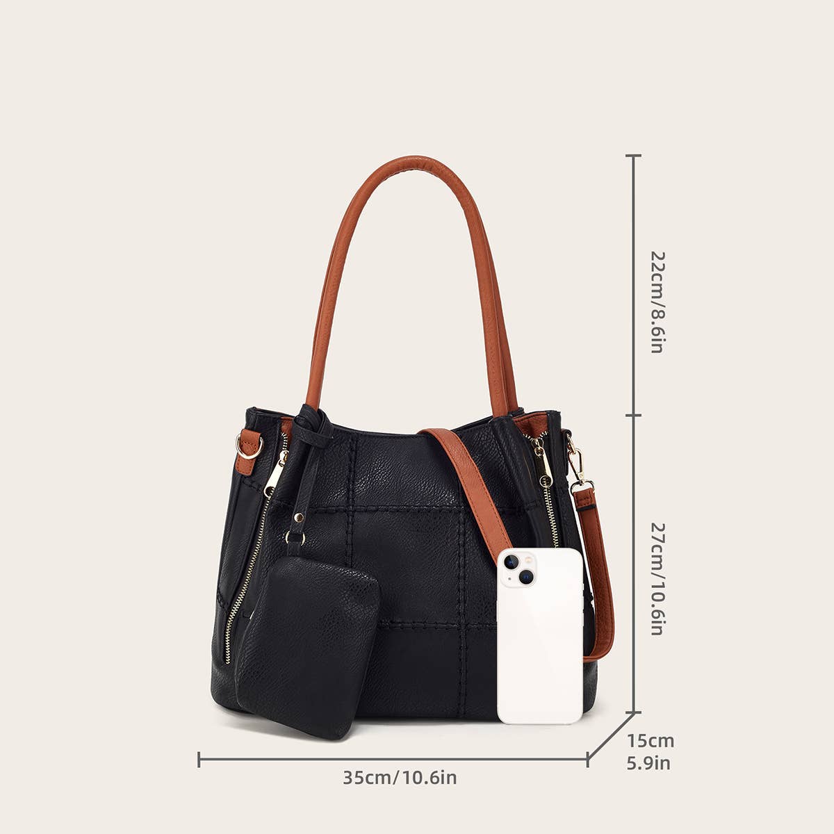 CONTRAST COLOR LYCHEE SHOULDER BAG_CWAB2661