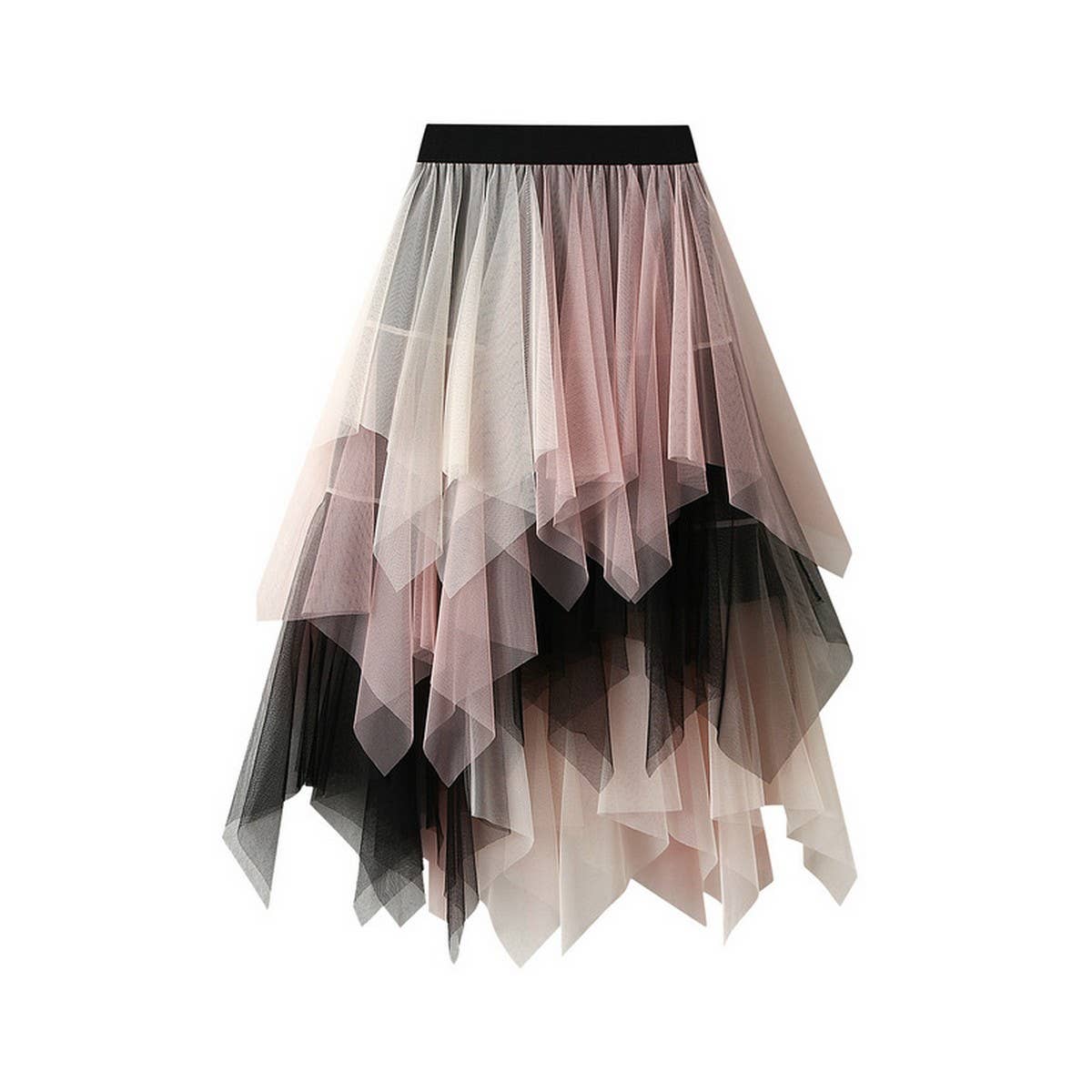 Colorblock Layered Tulle Irregular Midi Skirt