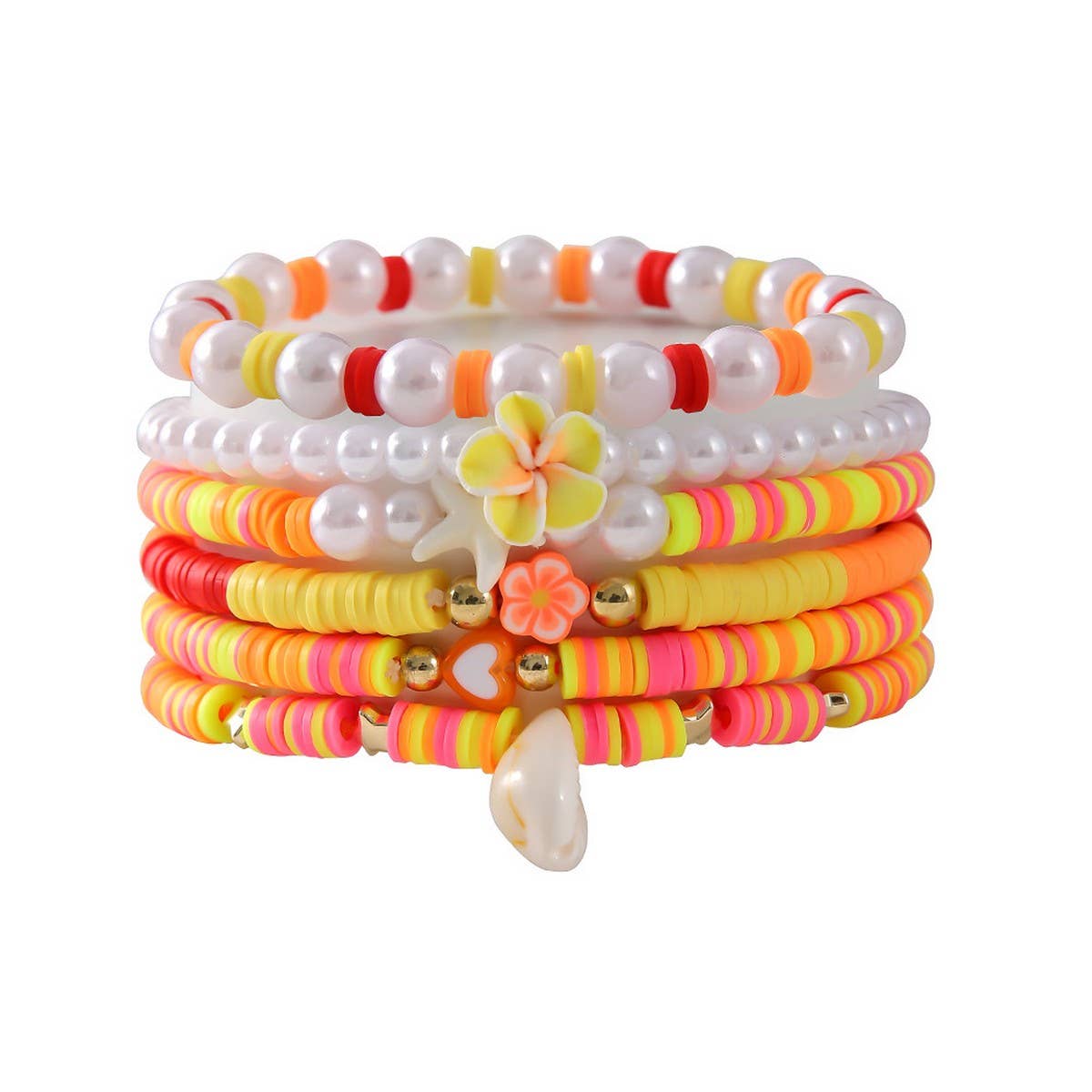 COLORFUL POLYMER CLAY FLOWER SHELL BRACELET SET