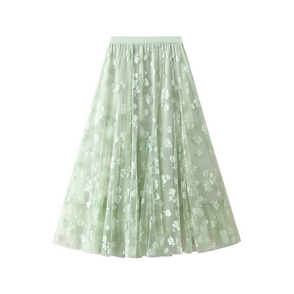 Flocked Tulle Patchwork A-Line Flared Skirt