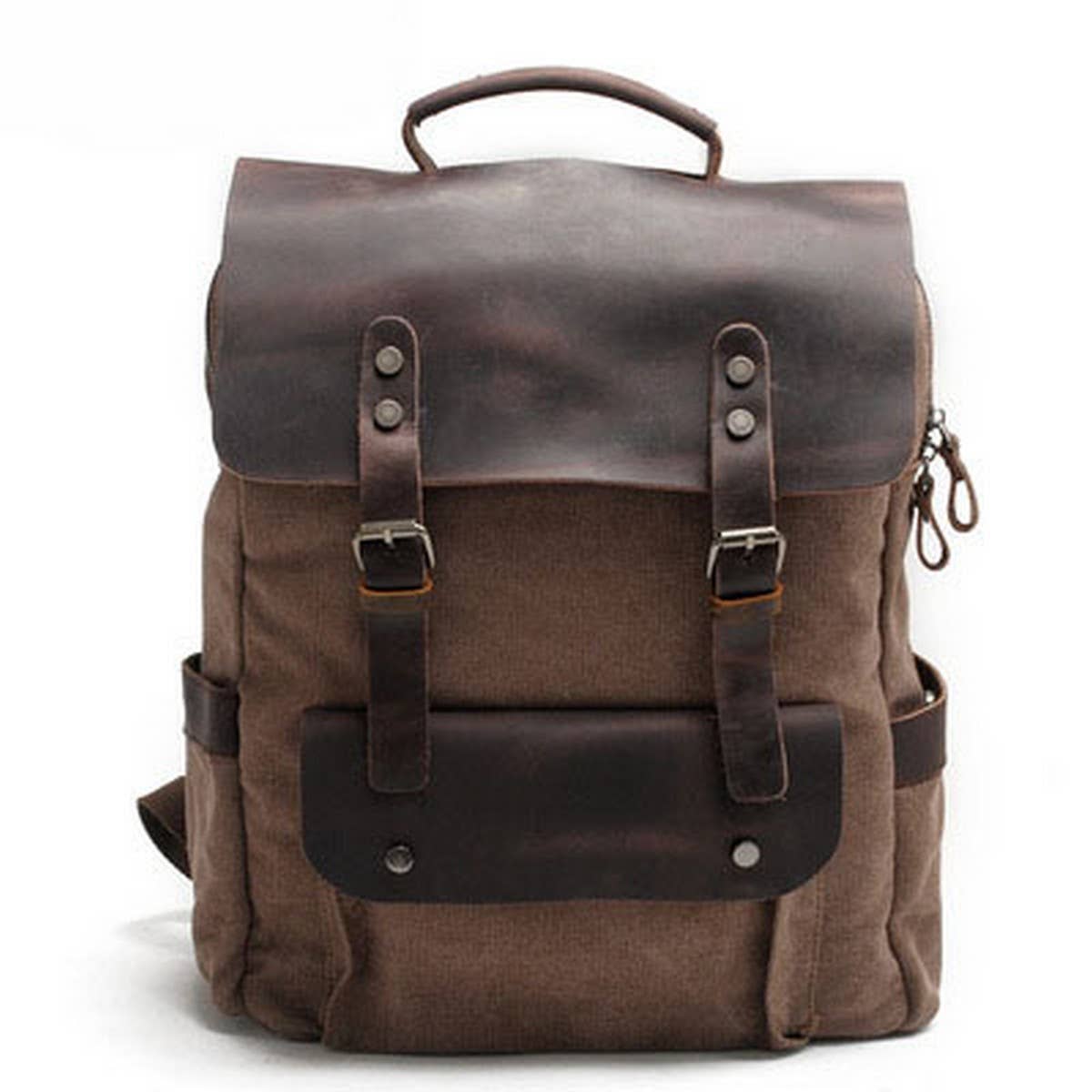 Unisex Cotton Canvas Leather School Backpack_CWAB5529
