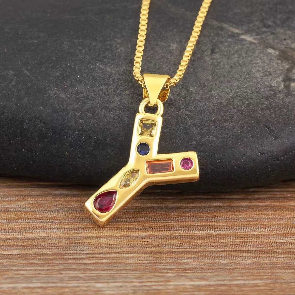 26 Letters Copper Zirconia Pendant Necklace_CWMM5873