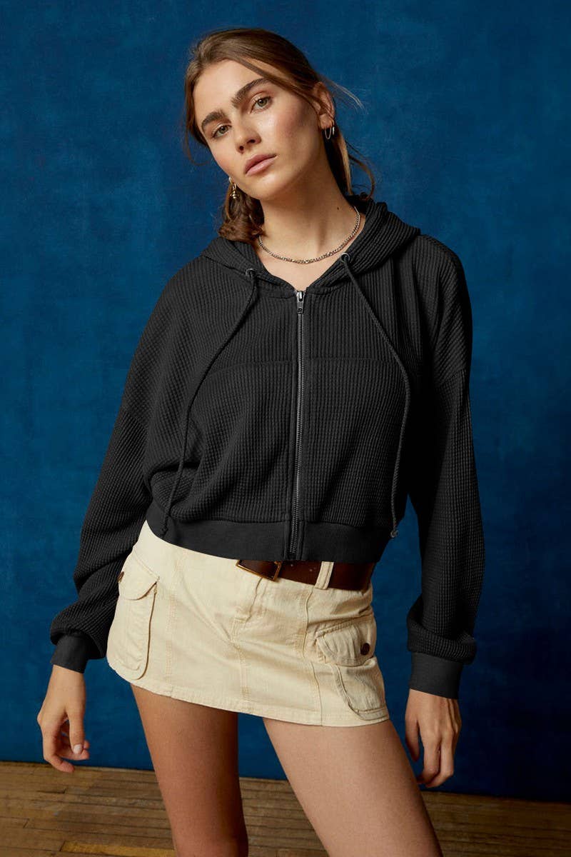 ZIPPER CARDIGAN LONG-SLEEVED FALLOW HOODIE_CWOHOL0508