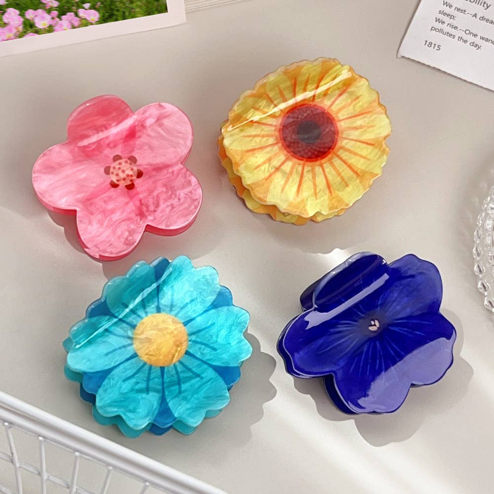Spring flower grab, sunflower, acrylic hair grab