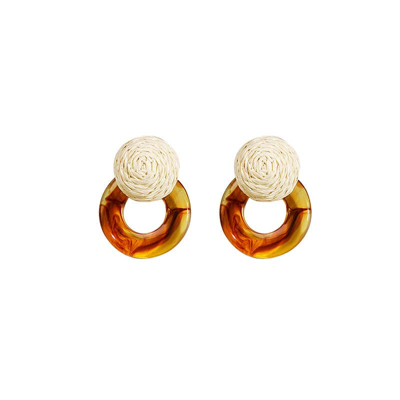 Silver needle French resin round stud earrings