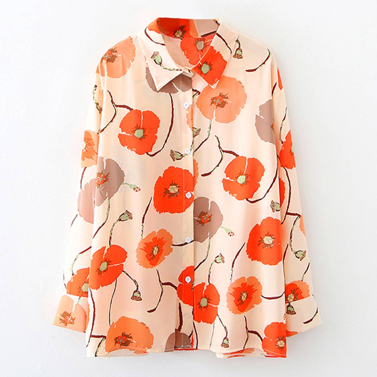 Floral vintage print loose long-sleeved shirt