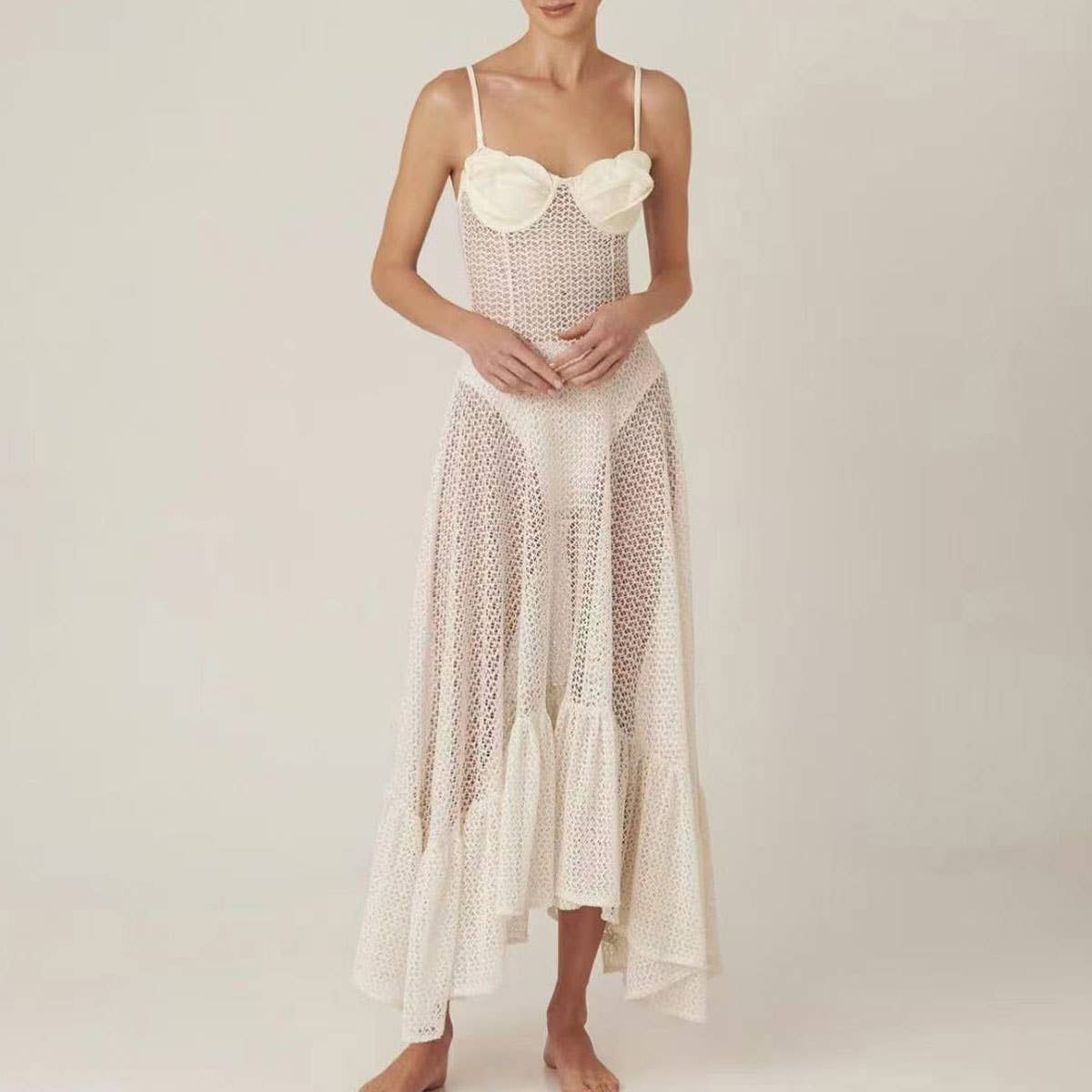 Floral Lace A-Line Sheer Strap Dress