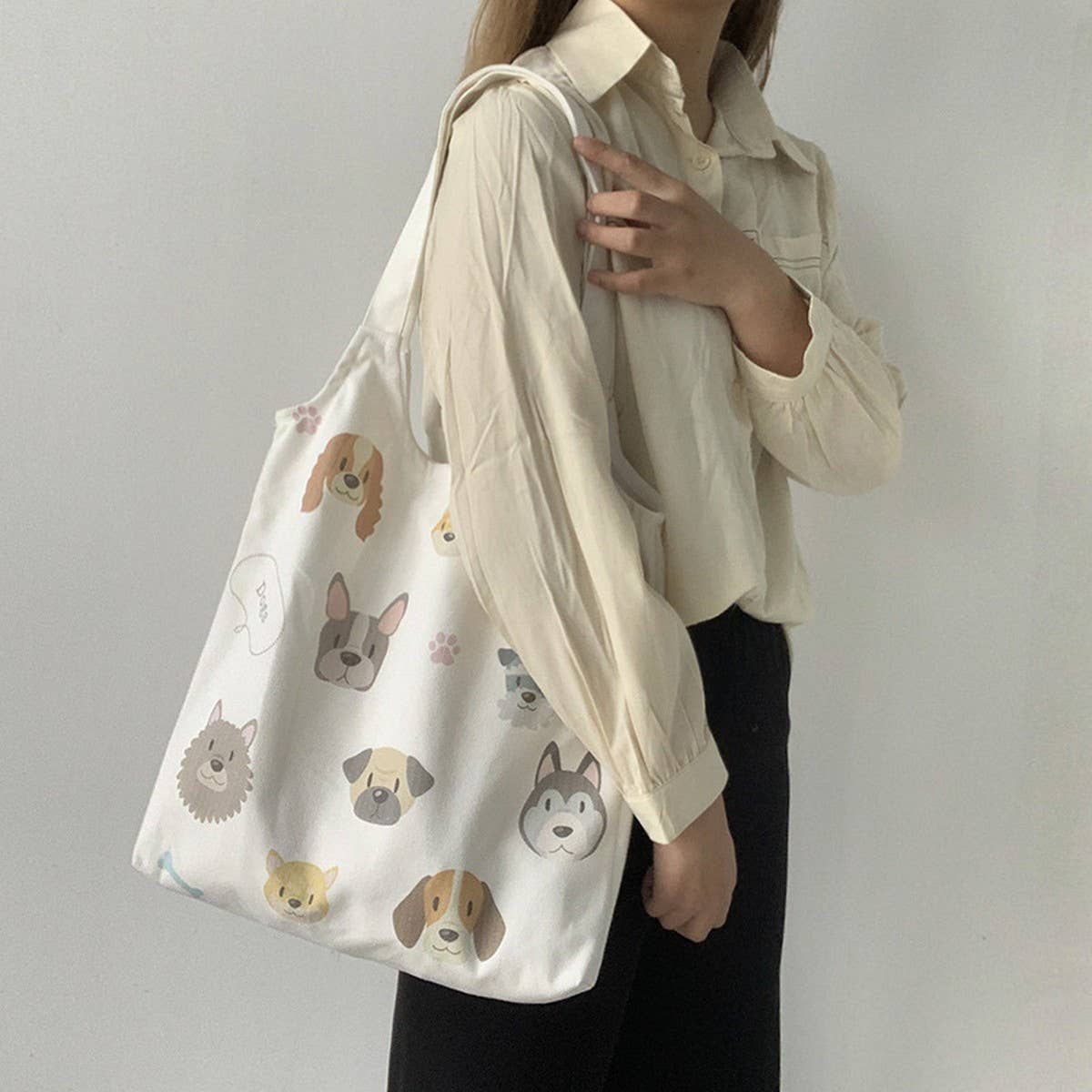 TOTE BAGS CANVAS WITH CUTE DOGS PATTERN_CWAB2060