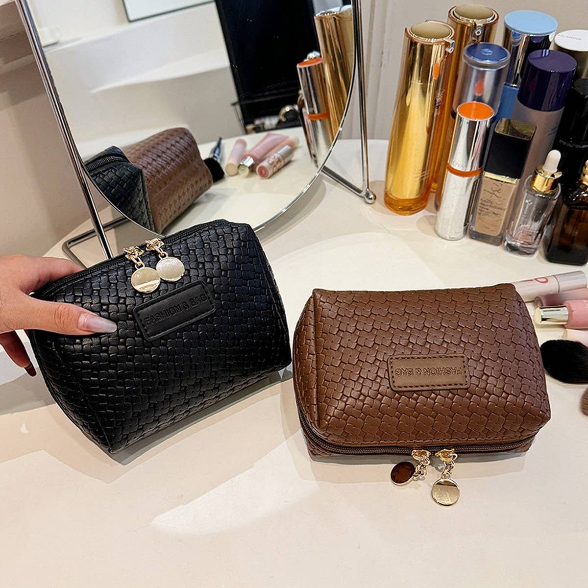 PORTABLE WOVEN PATTERN HIGH-END COSMETIC BAG_CWAB4402