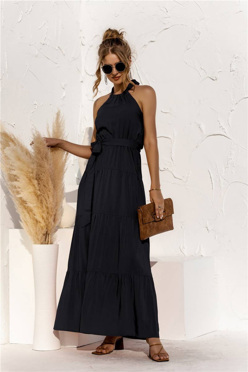 CWDMD4828_SUMMER HALTER NECK STRAPPY BACKLESS DRESS