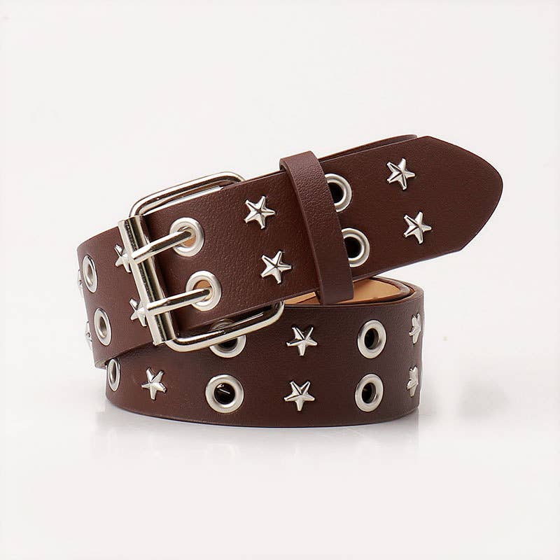 Punk double-row pin buckle denim belt