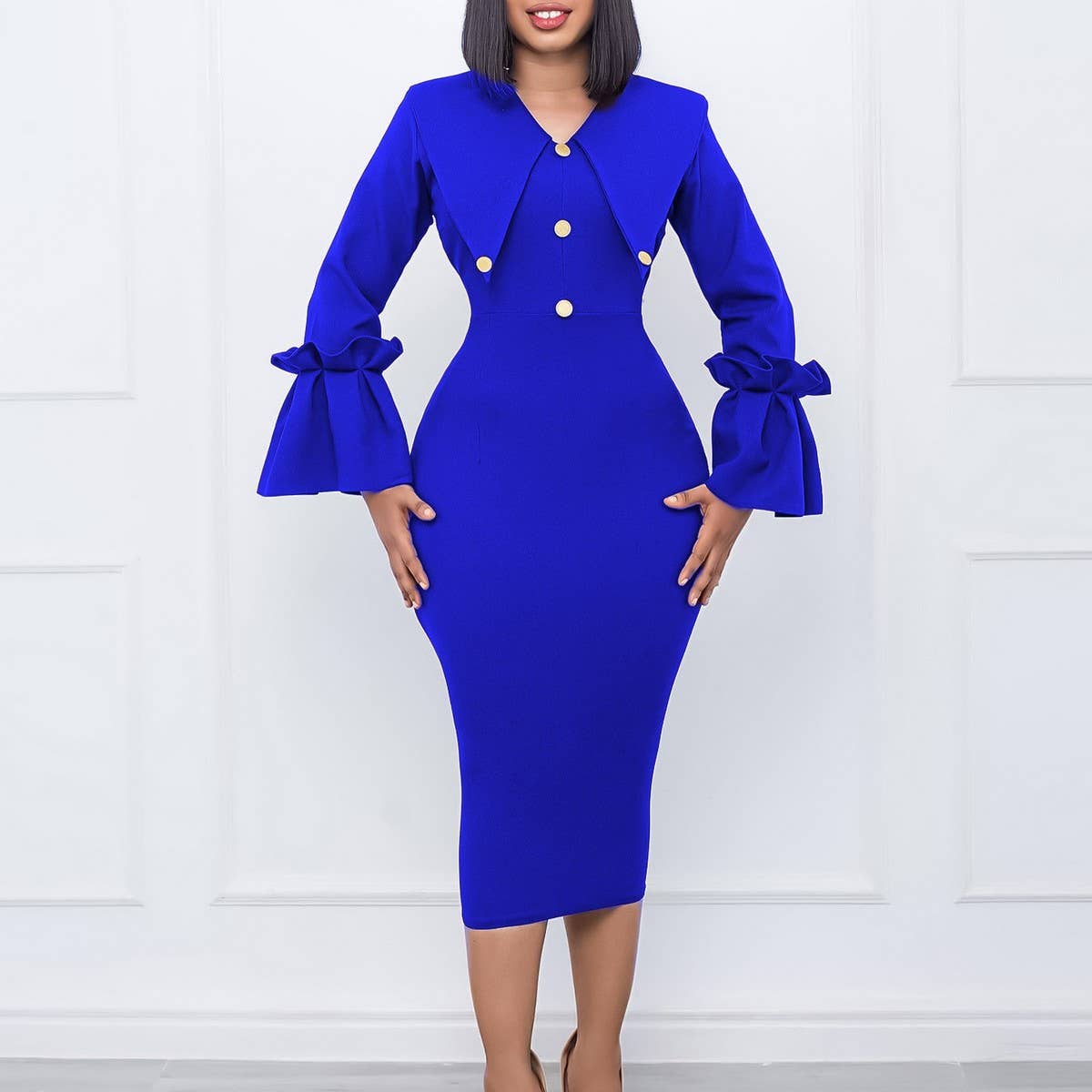 FASHIONABLE AND ELEGANT COMMUTER LONG DRESS_CWDMD3698