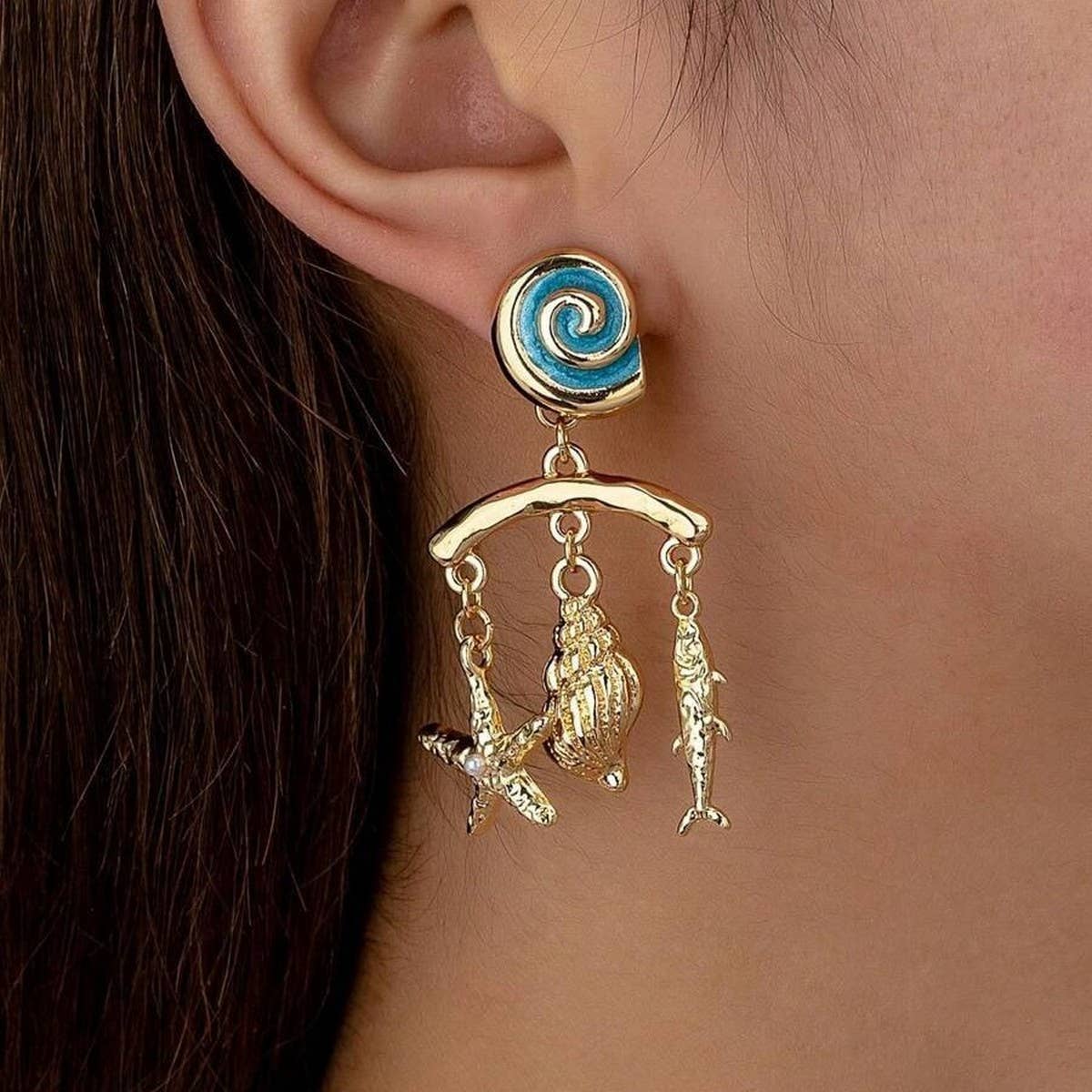 Stainless Steel Ocean Series Conch Shell Earrings_CWAJE5117