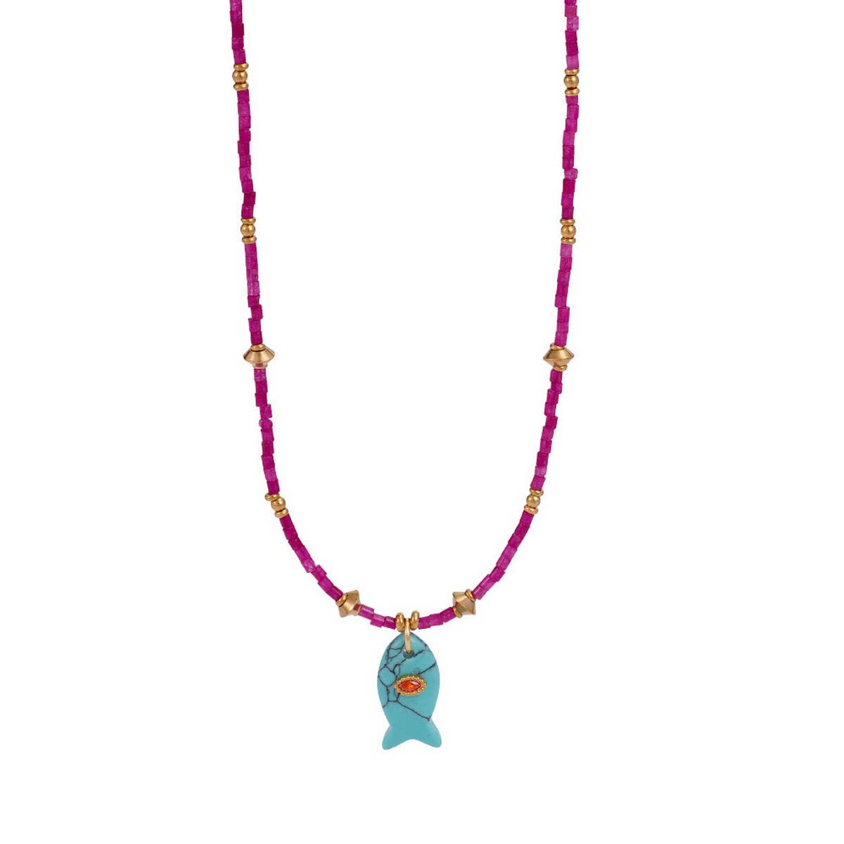 Animal Fish Necklace with Gem and Steel_CWMM7531