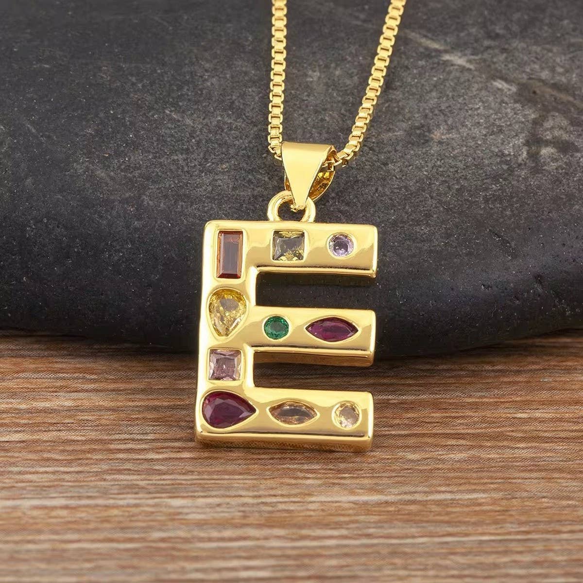 26 Letters Copper Zirconia Pendant Necklace_CWMM5873