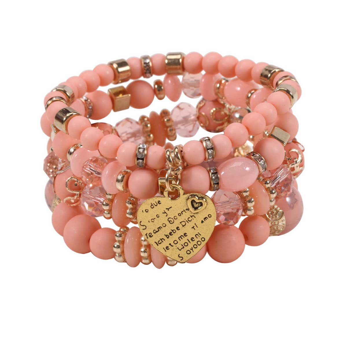 CWMM10451_BOHO BEADED HEART BRACELET SET 4PCS ELASTIC