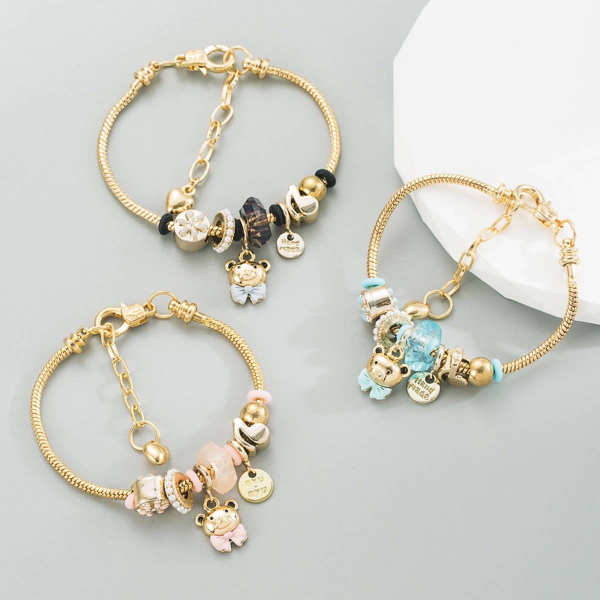 Adjustable Gold Bear & Rhinestone Bracelet_CWMM8626