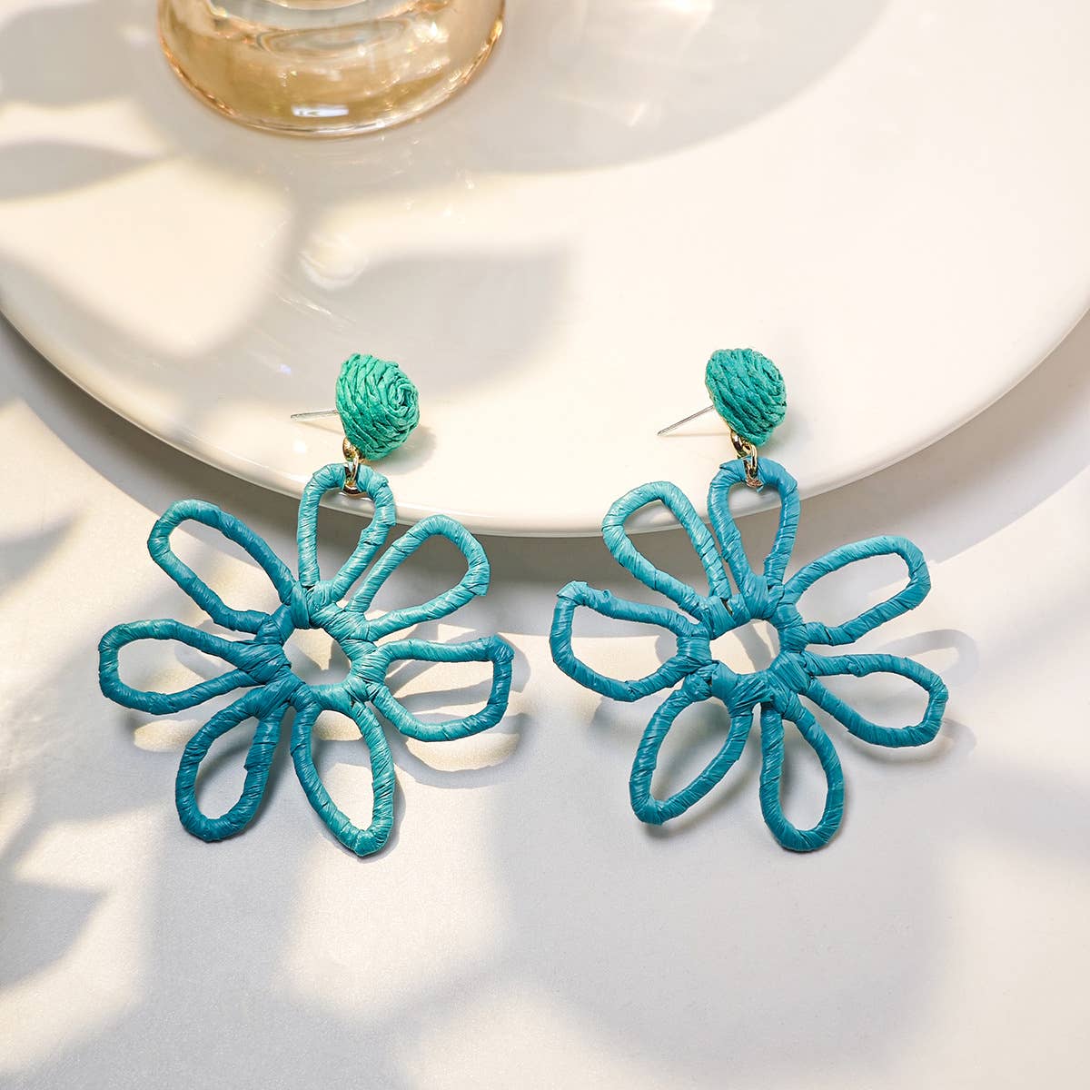 Colorful woven Raffia grass hollowed-out earrings
