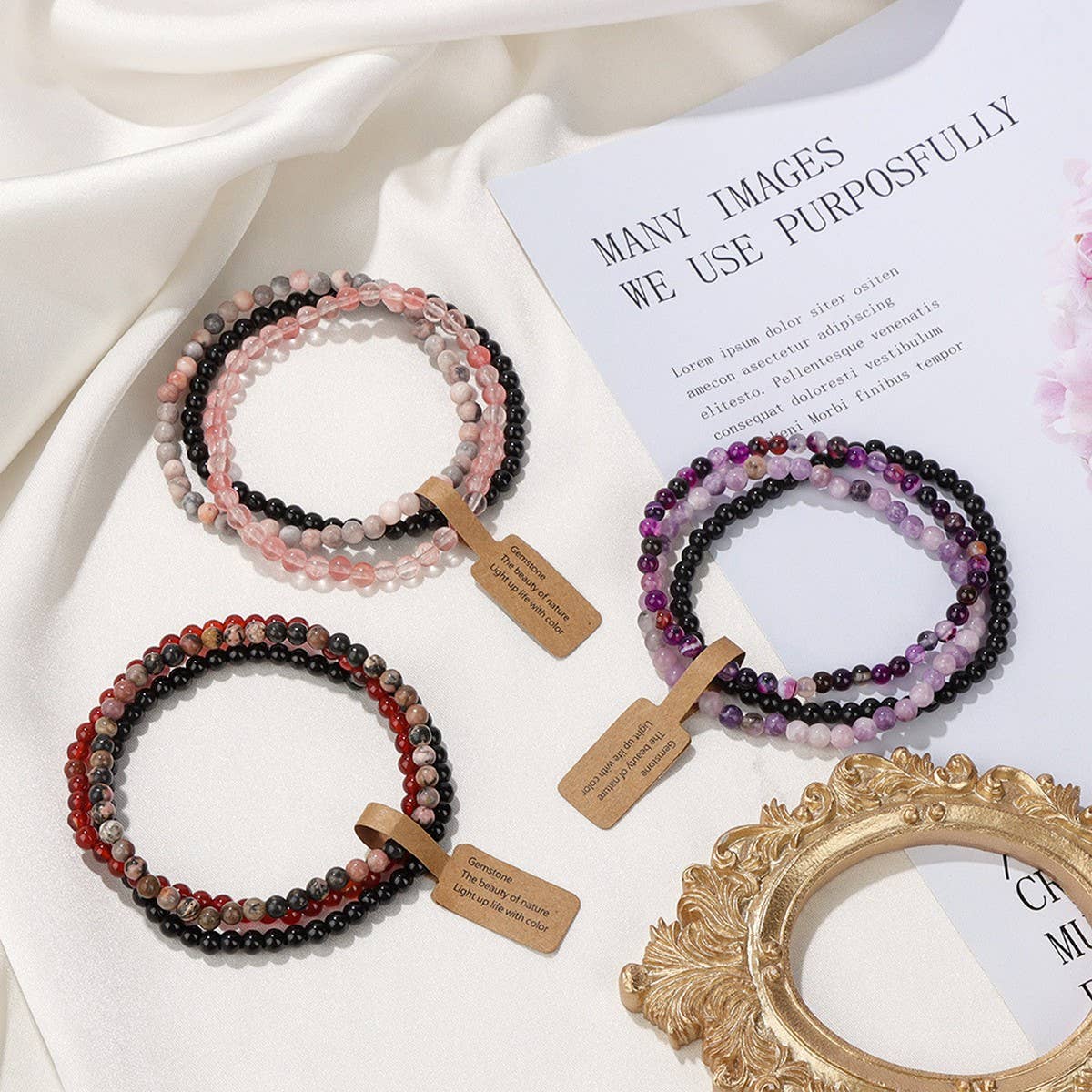 CWAJE4219_VINTAGE NATURAL STONE 4MM BEAD SET BRACELET