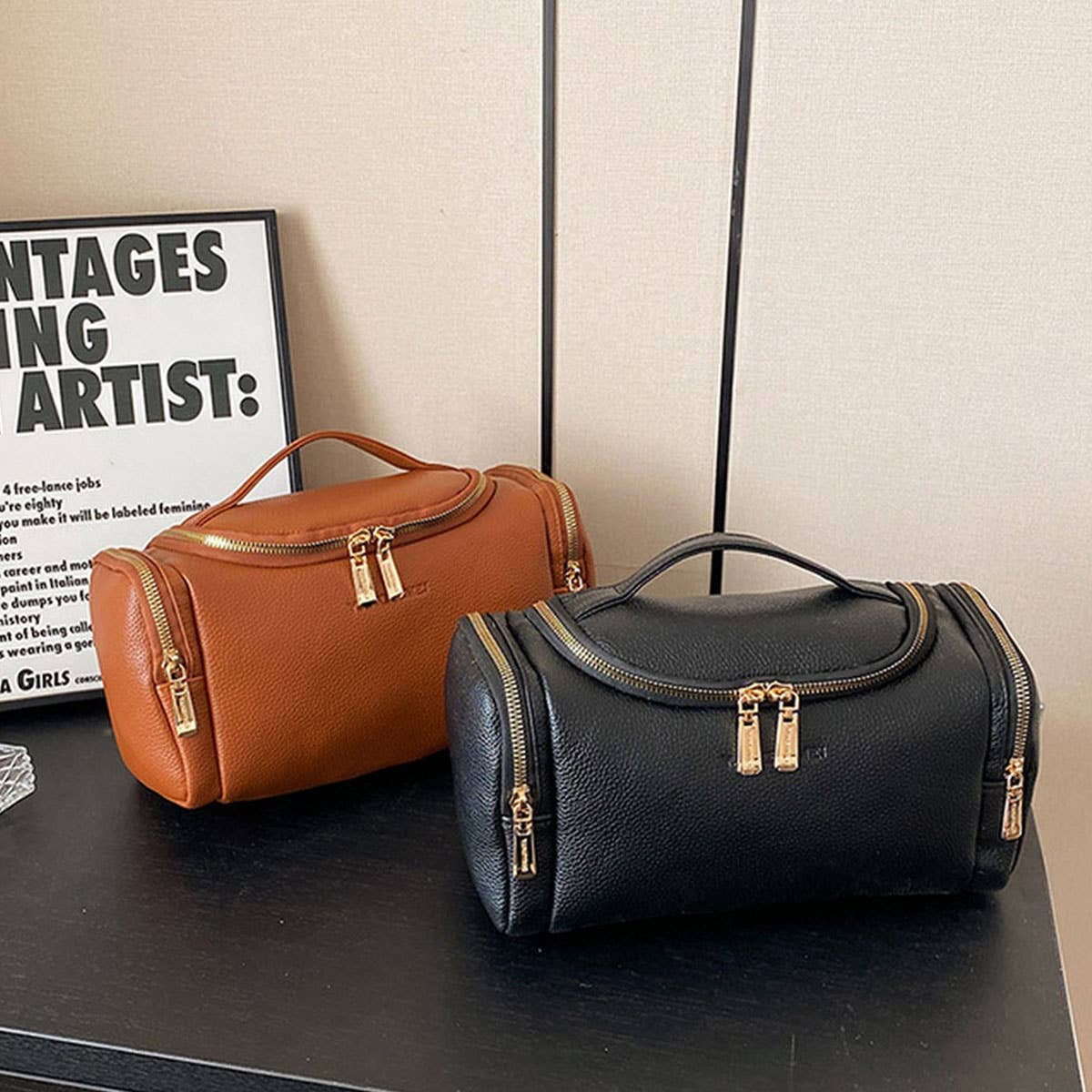 SOLID COLOR RETRO HIGH-GRADE PU COSMETIC BAG_CWAB4411