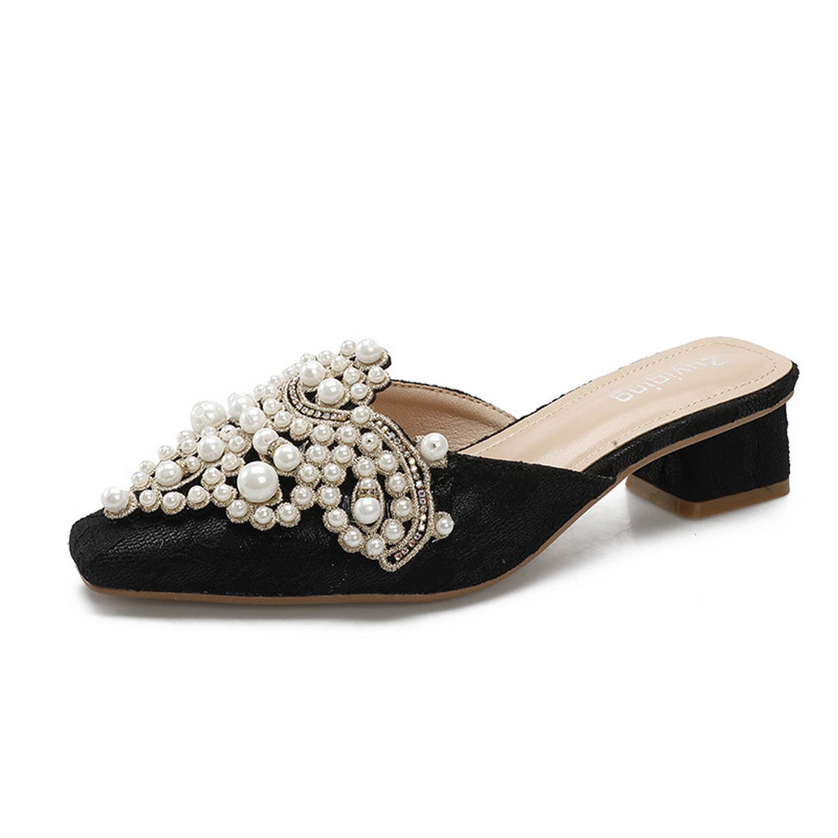 NEW STYLE THICK HEEL PEARL DECORATED SLIPPERS_CWSHS0702