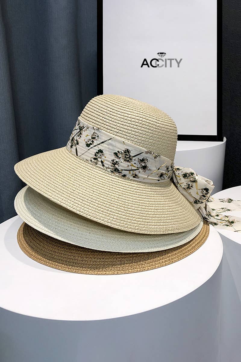 WIDE BRIM BOWKNOT FASHION STRAW HAT_CWAH0466