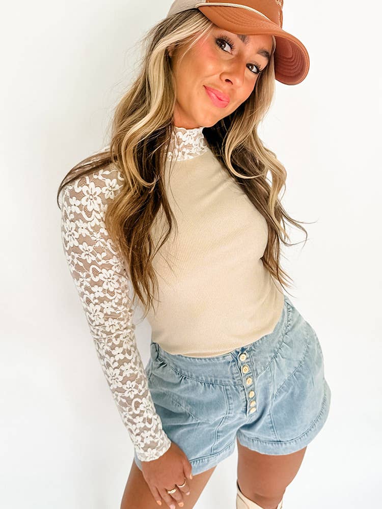 FLORAL LACE PATCHWORK LONG SLEEVE T-SHIRT