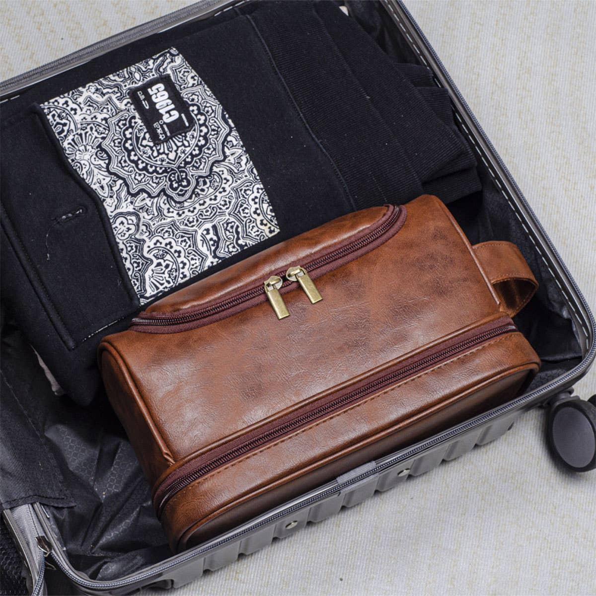 SIMPLE PORTABLE PU LEATHER COSMETIC BAG_CWAB0578