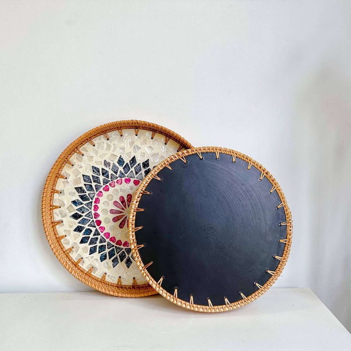 RATTAN SHELL BASKET STORAGE BASKET TRAY_CWMM4543