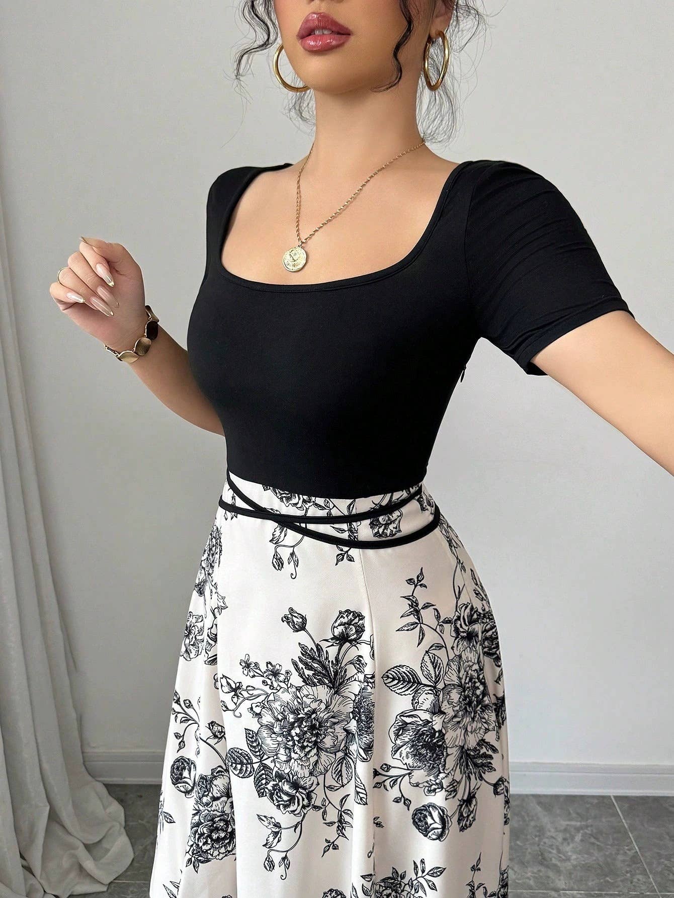 Floral print vacation style patchwork long dress