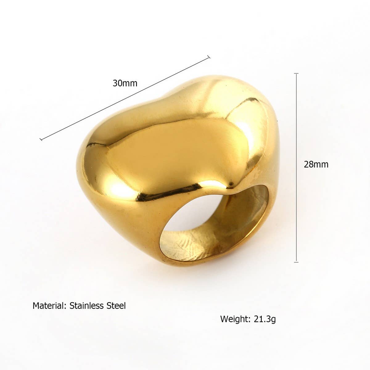 Trendy 18K Gold Plated Steel Statement Ring