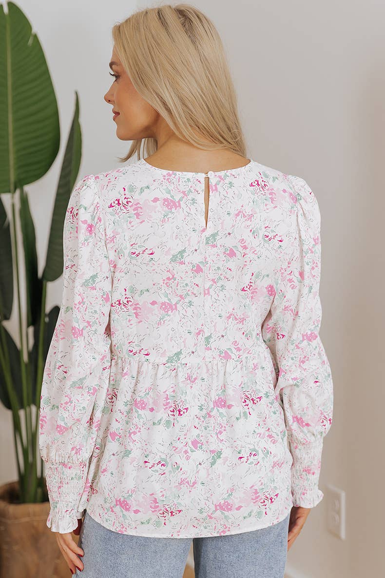 FLORAL PRINT PULLOVER ROUND NECK CHIFFON