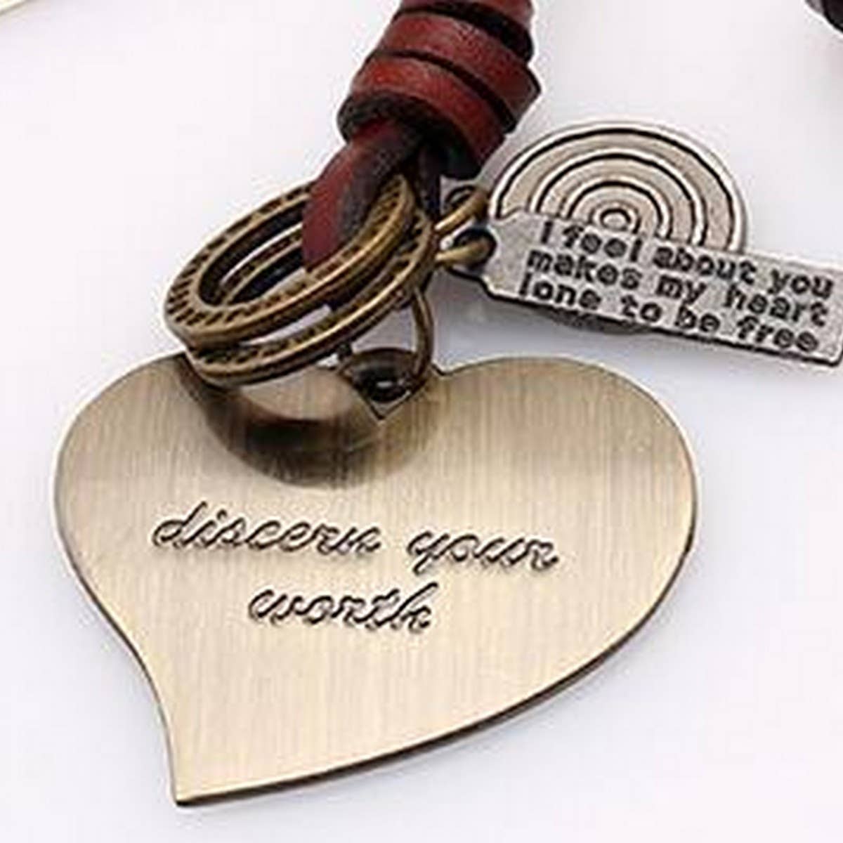 NEW RETRO HEART LONG LEATHER NECKLACE