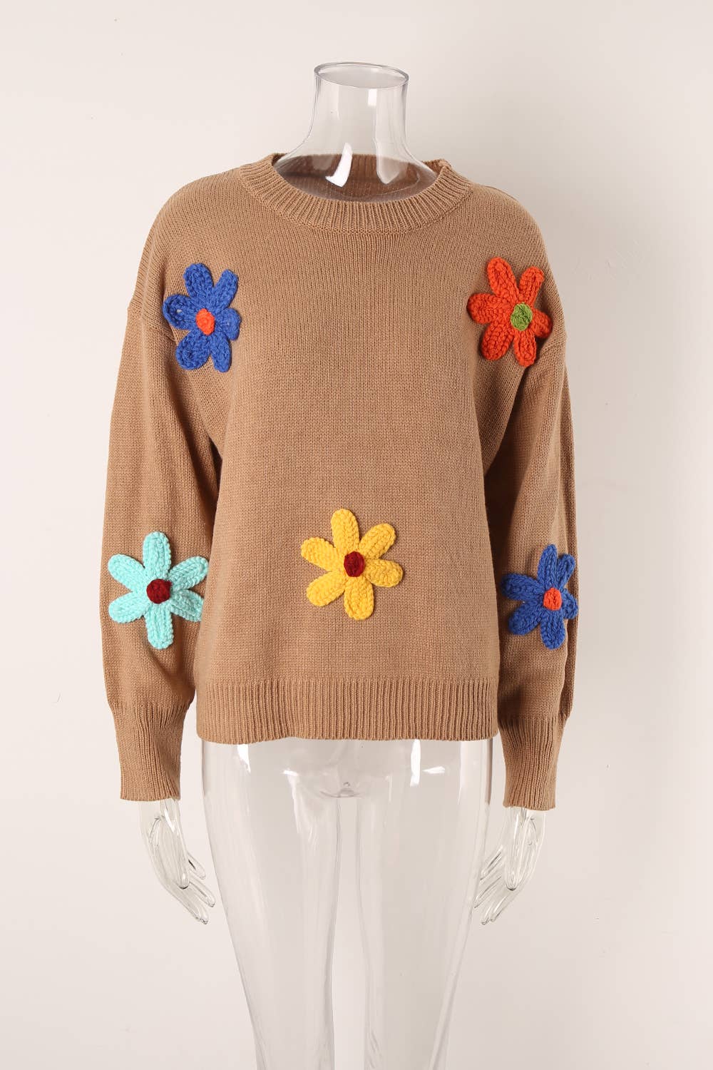 FLORAL SWEATER LOOSE CREW-NECK SWEATER